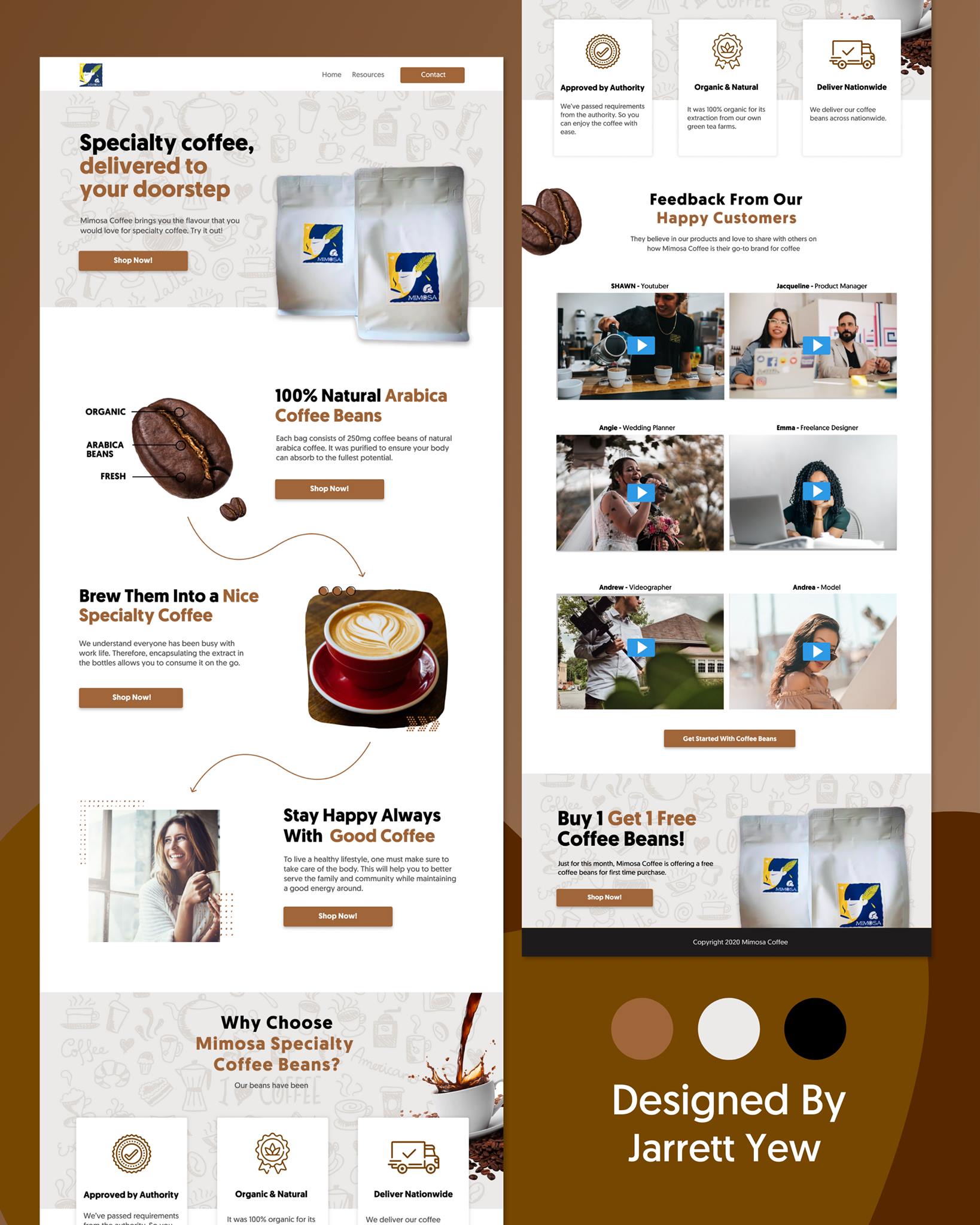 A specialty coffee brand landing page designed by Jarrett Yew