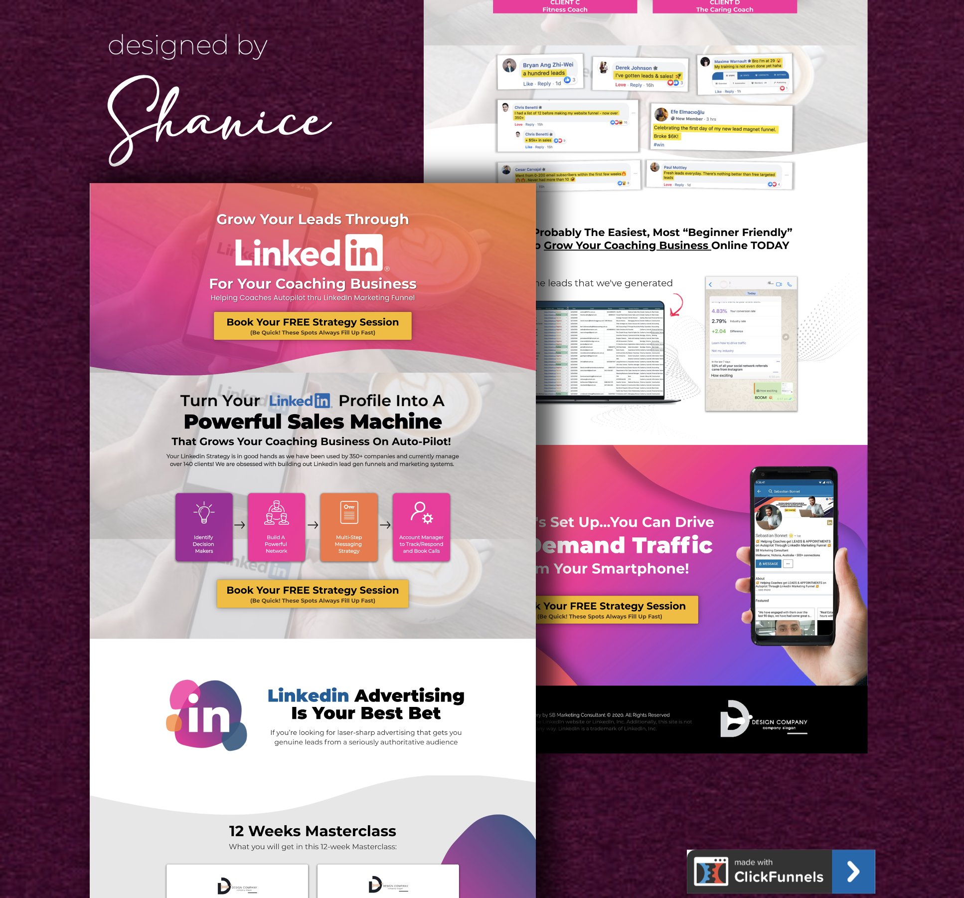 A LinkedIn coaching landing page designed by Shanice